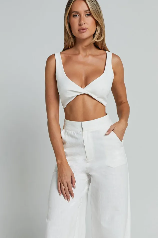 Kingston Two Piece Set 8211 Twist Front Twill And Wide Leg Pants Set In White Women Showpo Curve Clothes