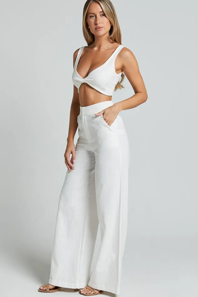 Kingston Two Piece Set 8211 Twist Front Twill And Wide Leg Pants Set In White Women Showpo Curve Clothes