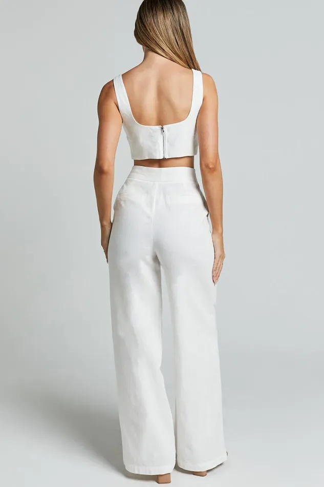 Kingston Two Piece Set 8211 Twist Front Twill And Wide Leg Pants Set In White Women Showpo Curve Clothes