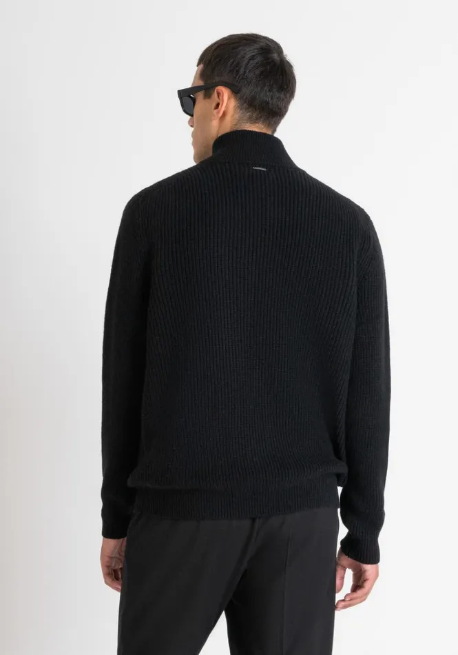 Knitwear Men Antony Morato Regular Fit Black Sweater With Zip In Merino Wool Blend Black