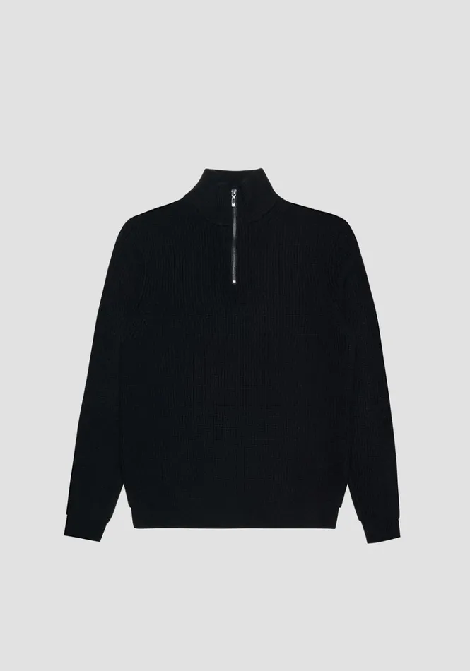 Knitwear Men Antony Morato Regular Fit Black Sweater With Zip In Merino Wool Blend Black
