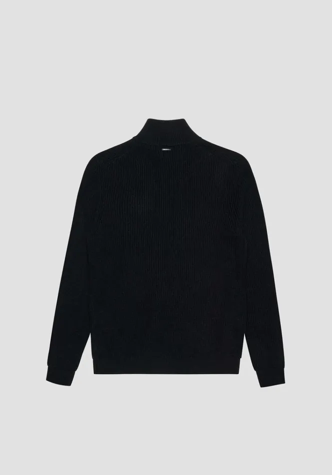 Knitwear Men Antony Morato Regular Fit Black Sweater With Zip In Merino Wool Blend Black