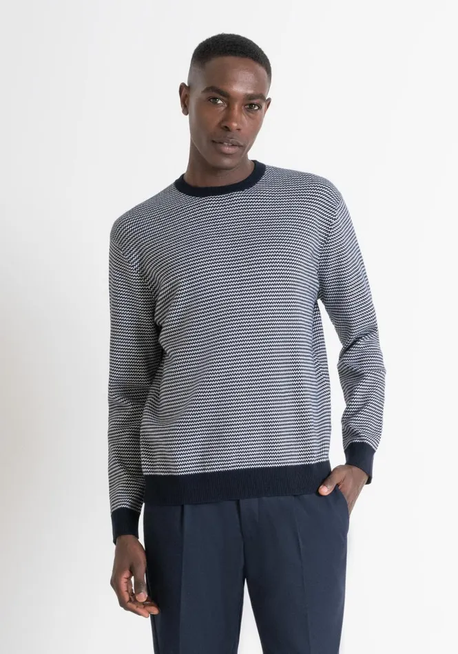 Knitwear Men Antony Morato Regular Fit Sweater In Cotton With Micro Geometric Pattern Blue Ink
