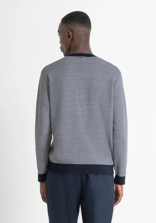 Knitwear Men Antony Morato Regular Fit Sweater In Cotton With Micro Geometric Pattern Blue Ink