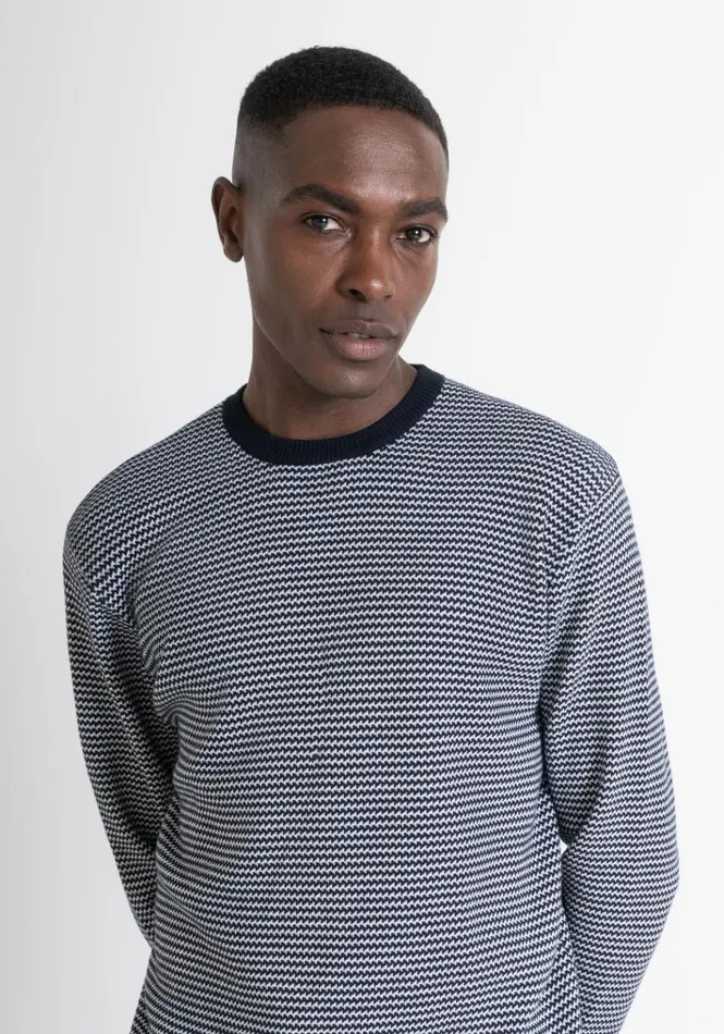 Knitwear Men Antony Morato Regular Fit Sweater In Cotton With Micro Geometric Pattern Blue Ink