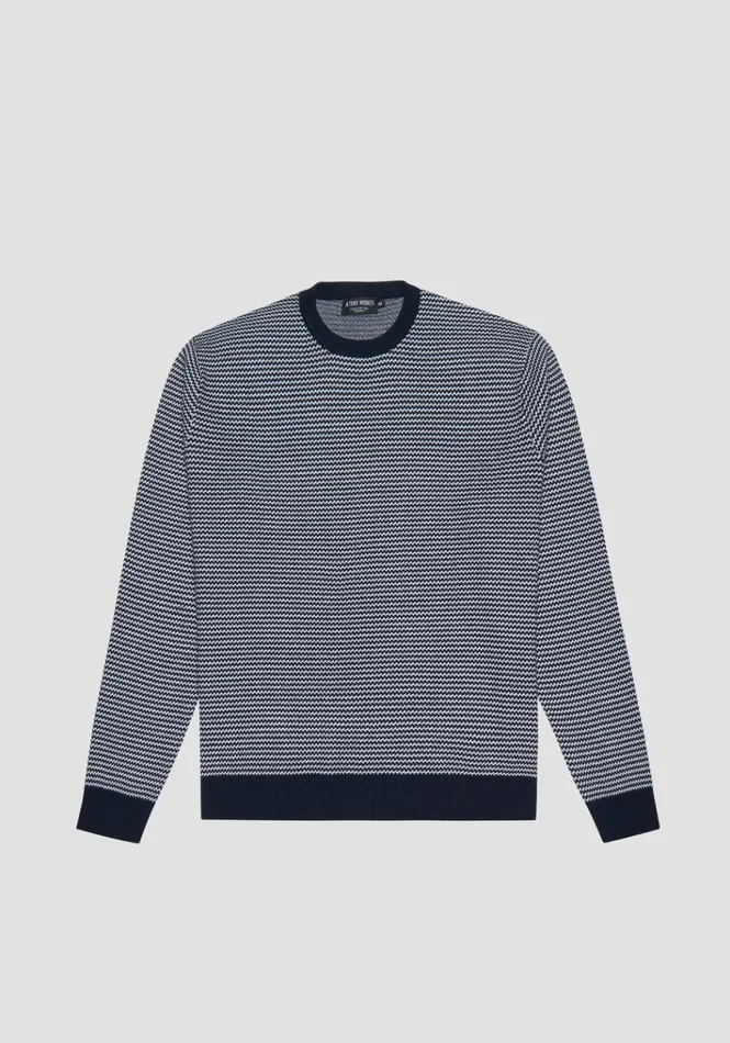 Knitwear Men Antony Morato Regular Fit Sweater In Cotton With Micro Geometric Pattern Blue Ink