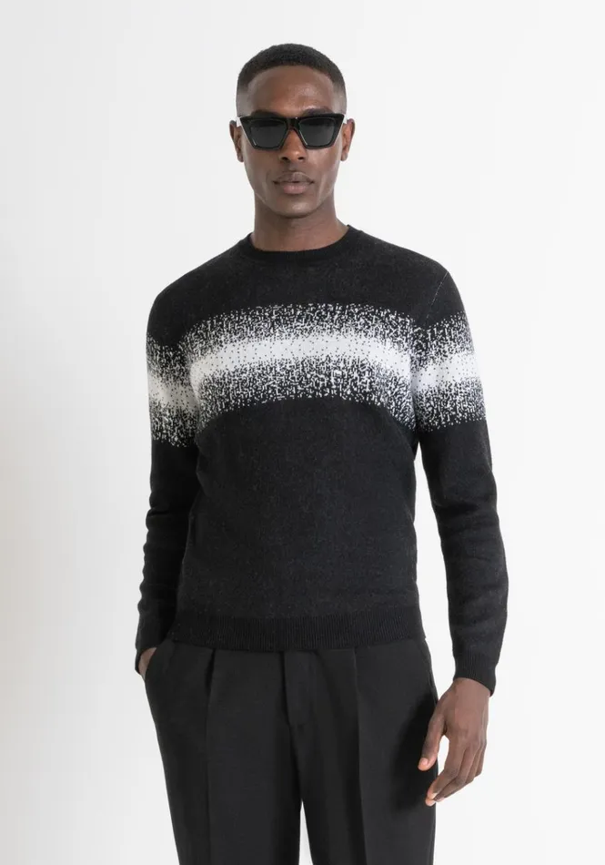 Knitwear Men Antony Morato Regular Fit Sweater In Merino Wool Blend With Bands Black