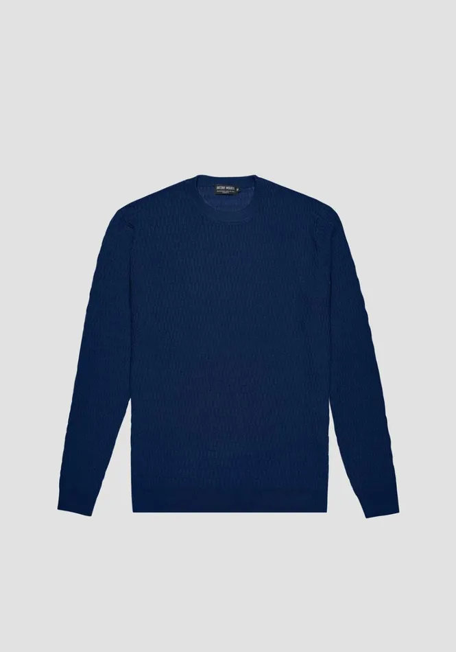 Knitwear Men Antony Morato Regular Fit Sweater In Viscose Blend And Jacquard Pattern Blue Navy Knitwear Men Antony Morato Regular Fit Sweater In Viscose Blend And Jacquard Pattern Blue Navy