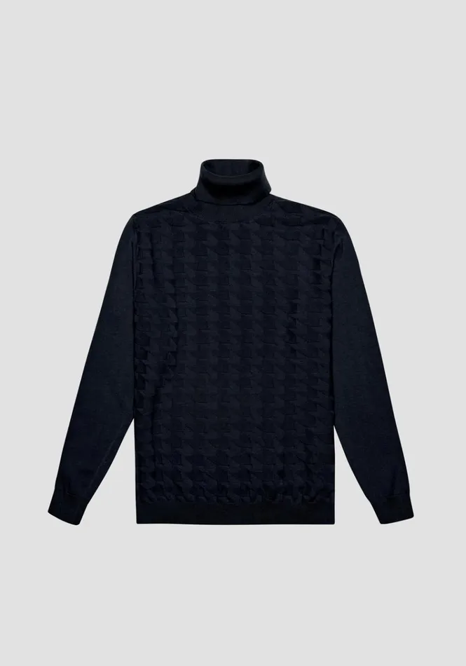 Knitwear Men Antony Morato Regular Fit Sweater In Wool Blend With Geometric Workmanship Blue Ink Knitwear Men Antony Morato Regular Fit Sweater In Wool Blend With Geometric Workmanship Blue Ink