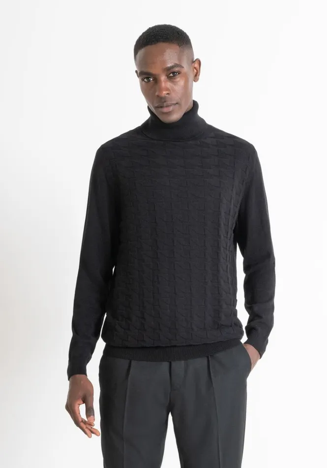 Knitwear Men Antony Morato Regular Fit Turtleneck Sweater In Warm Worked Cotton Black