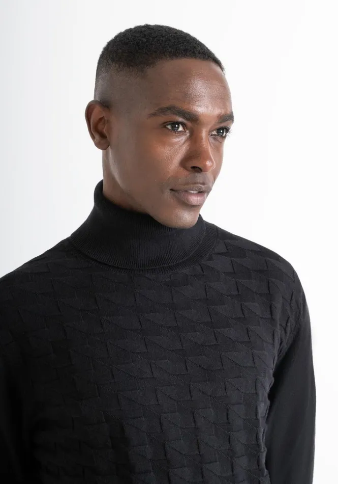 Knitwear Men Antony Morato Regular Fit Turtleneck Sweater In Warm Worked Cotton Black
