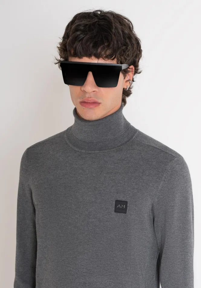 Knitwear Men Antony Morato Slim Fit Viscose Blend Yarn Jumper With Logo Patch Medium Melgrey Knitwear Men Antony Morato Slim Fit Viscose Blend Yarn Jumper With Logo Patch Medium Melgrey