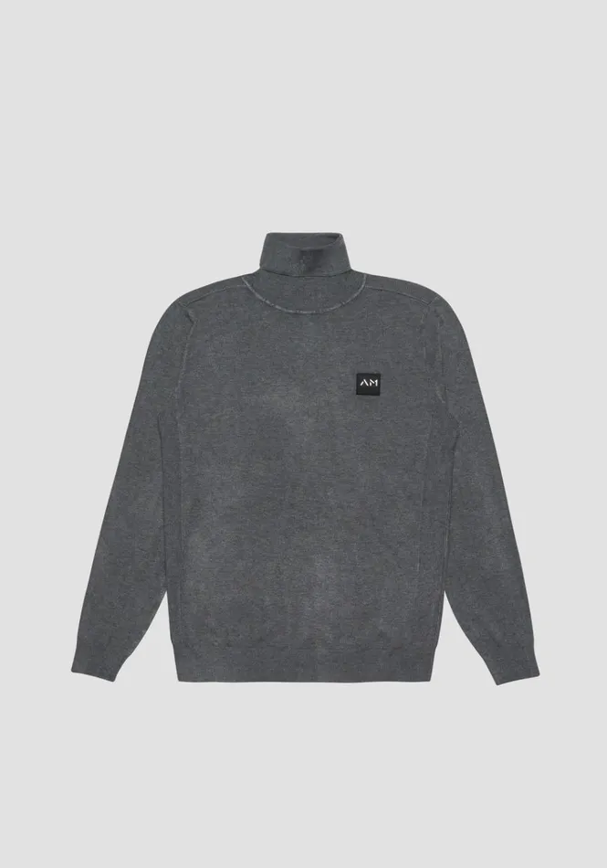 Knitwear Men Antony Morato Slim Fit Viscose Blend Yarn Jumper With Logo Patch Medium Melgrey