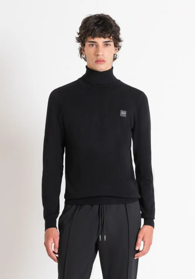 Knitwear Men Antony Morato Slim Fit Viscose Mixed Yarn Knit With Logo Patch Black
