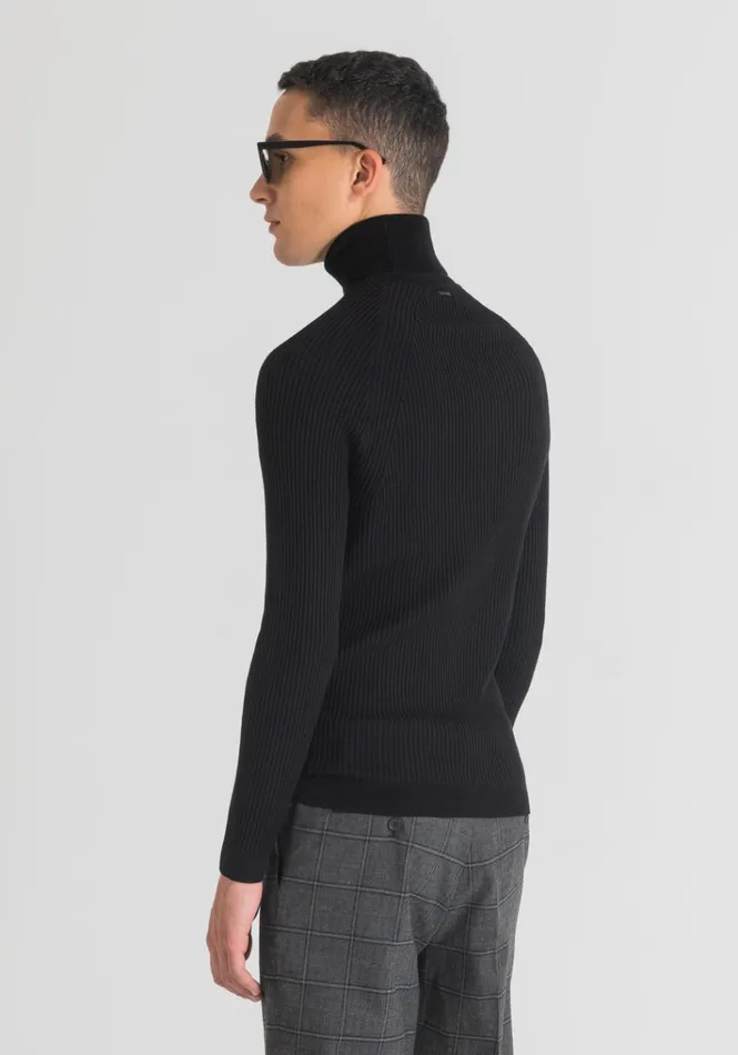 Knitwear Men Antony Morato Turtleneck Sweater With Ribbed Processing Black
