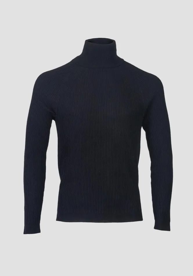 Knitwear Men Antony Morato Turtleneck Sweater With Ribbed Processing Black