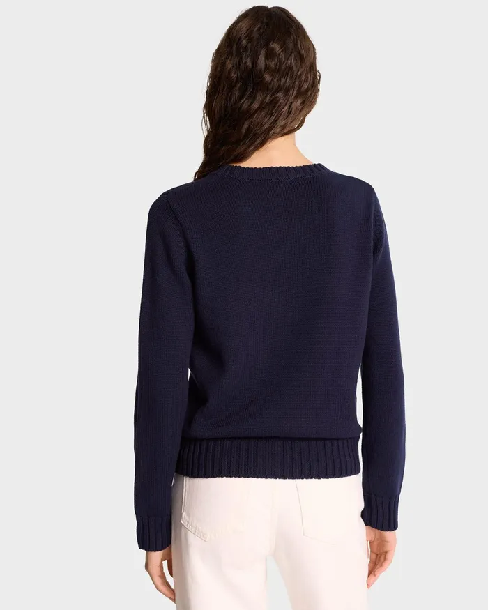 Knitwear Women Sporty and Rich NY Health Crest Knitted Sweater 8211 NavyWhiteGold