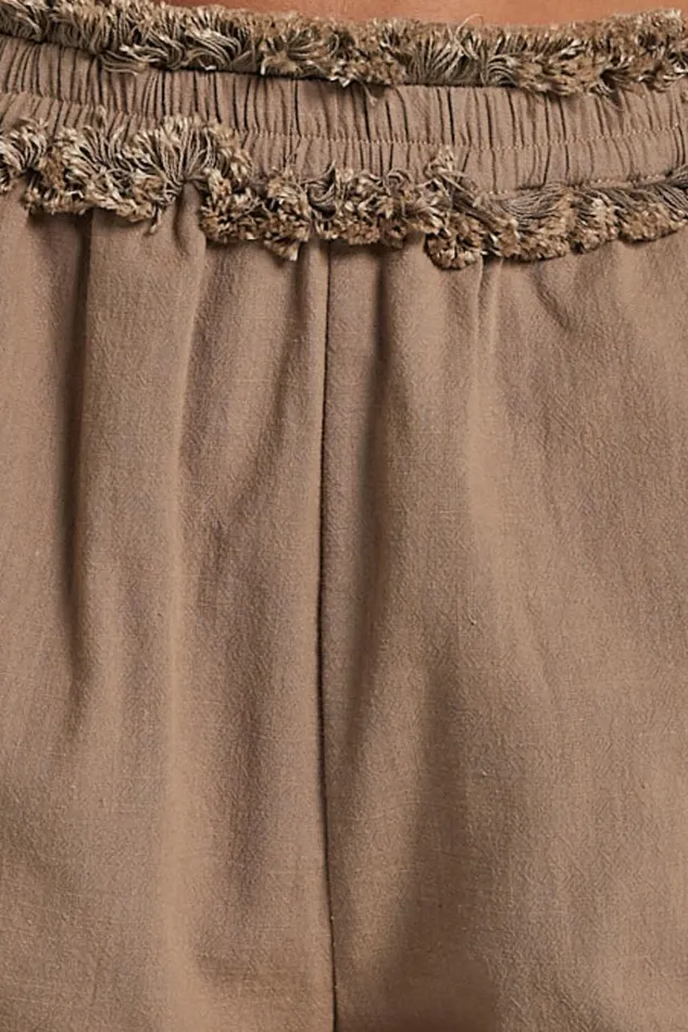 Kylie Pants 8211 High Frayed Elasticated Waist Linen Look Pants In Mushroom Women Showpo Conscious