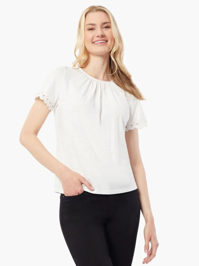 Lace Trim Short Sleeve Slub Knit Top Women Jones New York Sale