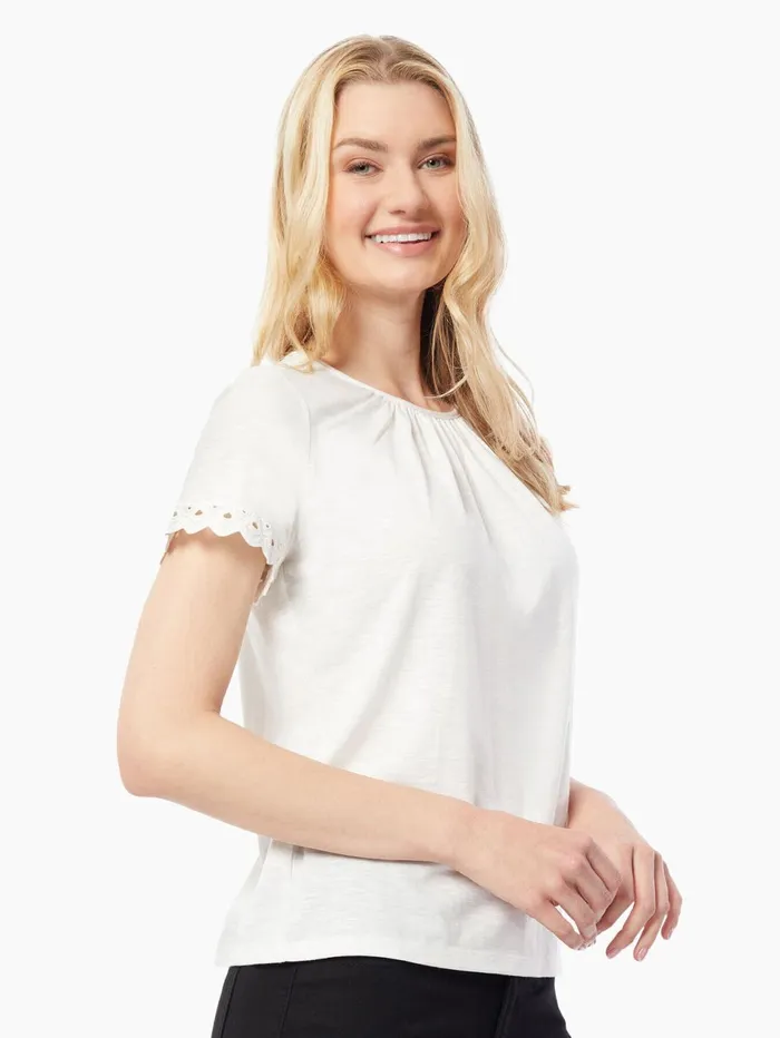 Lace Trim Short Sleeve Slub Knit Top Women Jones New York Sale Lace Trim Short Sleeve Slub Knit Top Women Jones New York Sale