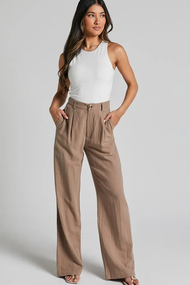 Larissa Trousers 8211 Linen Look Mid Waisted Relaxed Straight Leg Trousers In Mushroom Women Showpo Pants Larissa Trousers 8211 Linen Look Mid Waisted Relaxed Straight Leg Trousers In Mushroom Women Showpo Pants