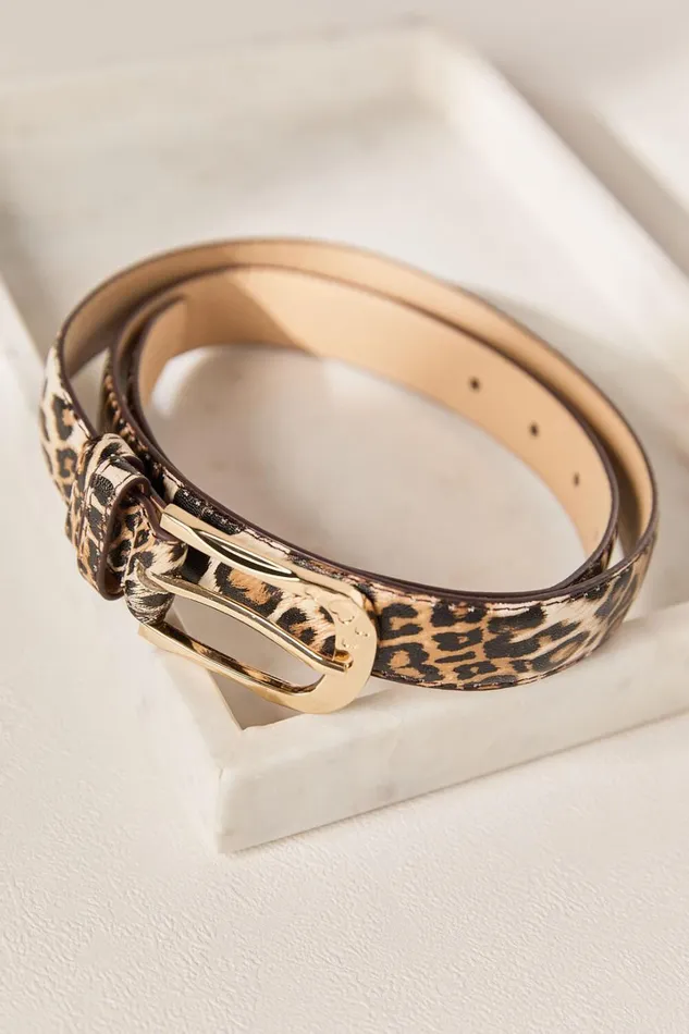 Leah Belt 8211 Thin Gold Buckle PU Leopard Print Belt In Brown Women Showpo Belts