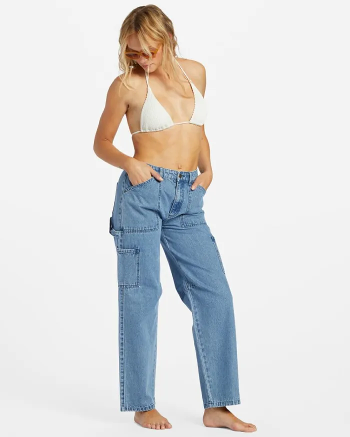 Leia Denim Pant Blue Rinse Indigo Women Billabong Denim