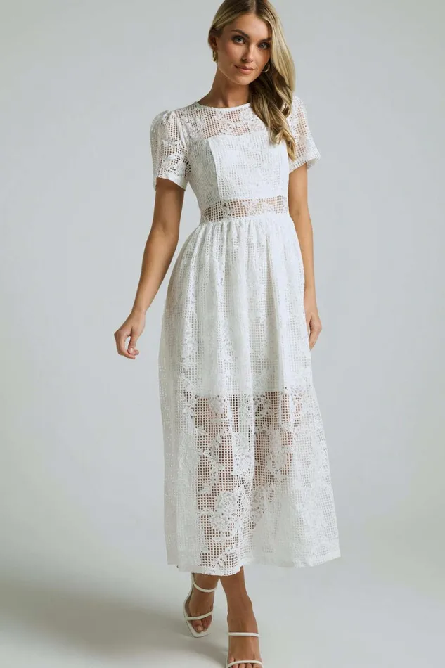 Leon Midi Dress 8211 Short Sleeve Dress In Ivory Women Showpo Dresses