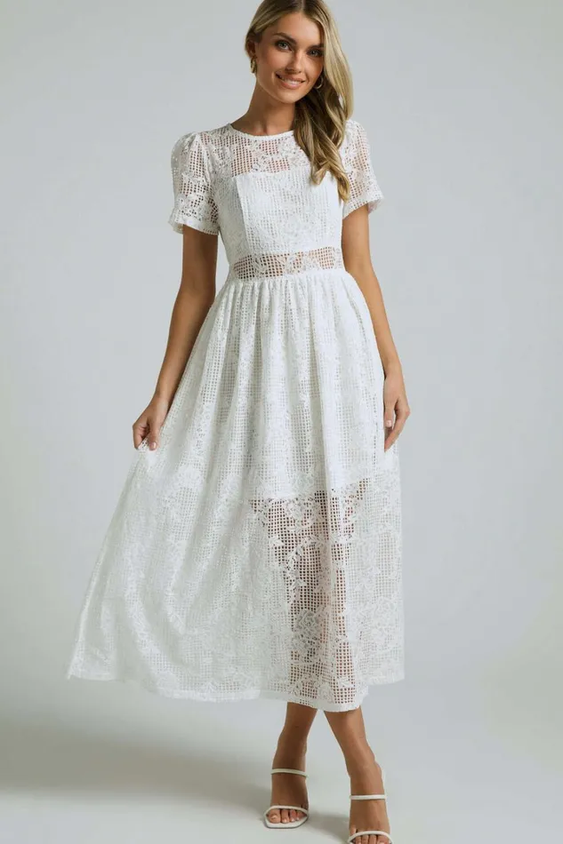 Leon Midi Dress 8211 Short Sleeve Dress In Ivory Women Showpo Dresses
