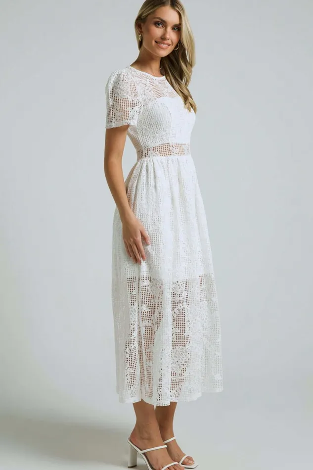 Leon Midi Dress 8211 Short Sleeve Dress In Ivory Women Showpo Dresses
