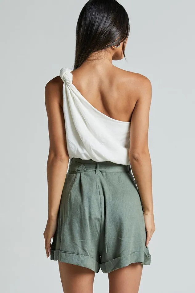 Lerose Pleated Shorts 8211 Linen Look Belted High Waisted Shorts In Sage Women Showpo Shorts