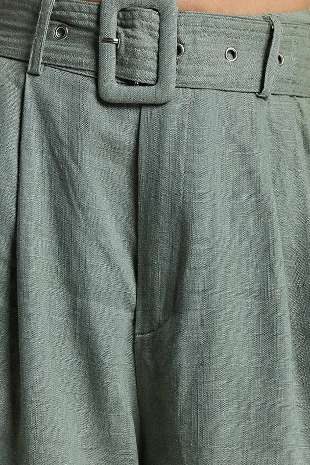 Lerose Pleated Shorts 8211 Linen Look Belted High Waisted Shorts In Sage Women Showpo Shorts