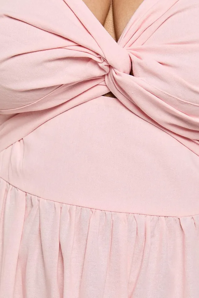 Leticia Midi Dress 8211 Twist Front Tie Strap Tiered Dress In Soft Pink Women Showpo Conscious