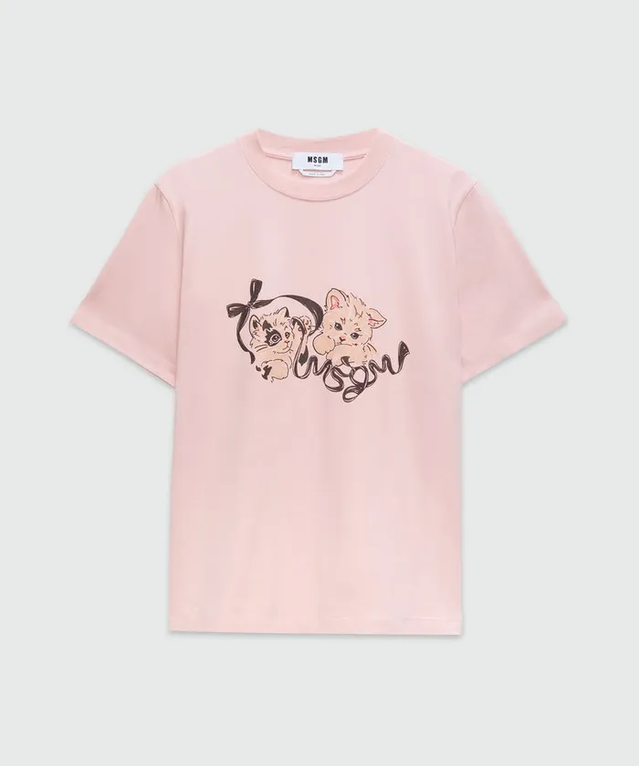 Light Pink Jersey TShirt With Print Women MSGM Tshirts