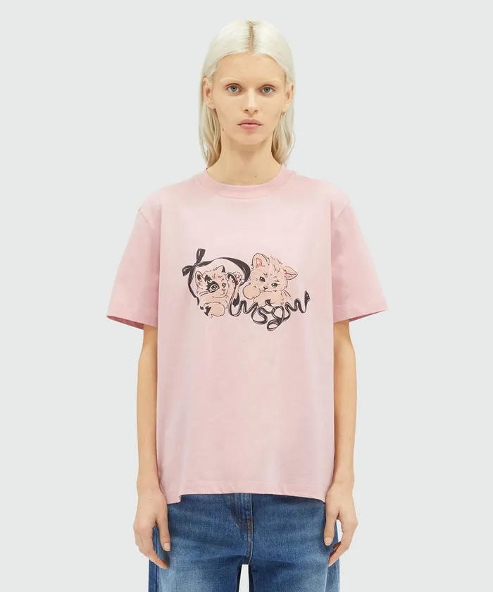 Light Pink Jersey TShirt With Print Women MSGM Tshirts
