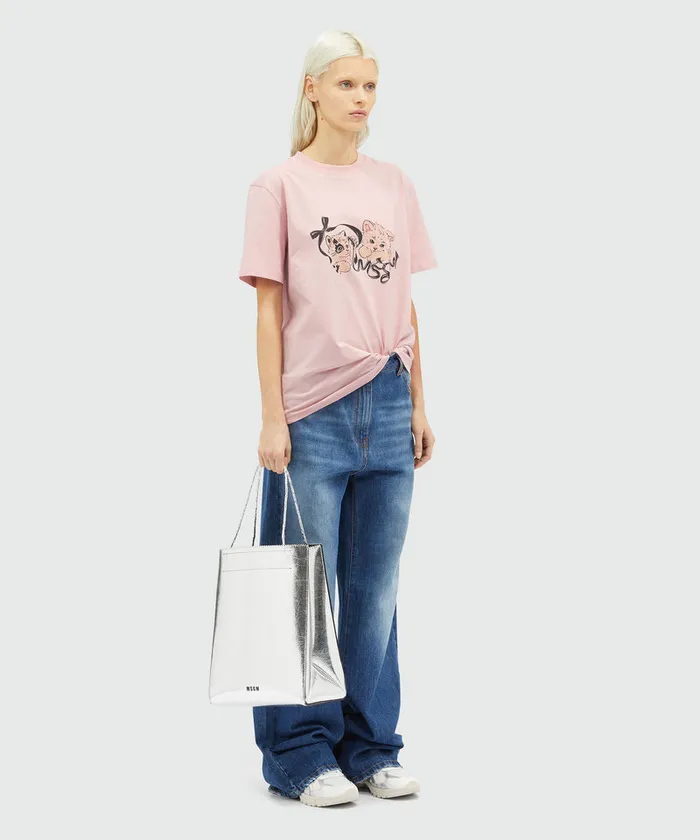 Light Pink Jersey TShirt With Print Women MSGM Tshirts