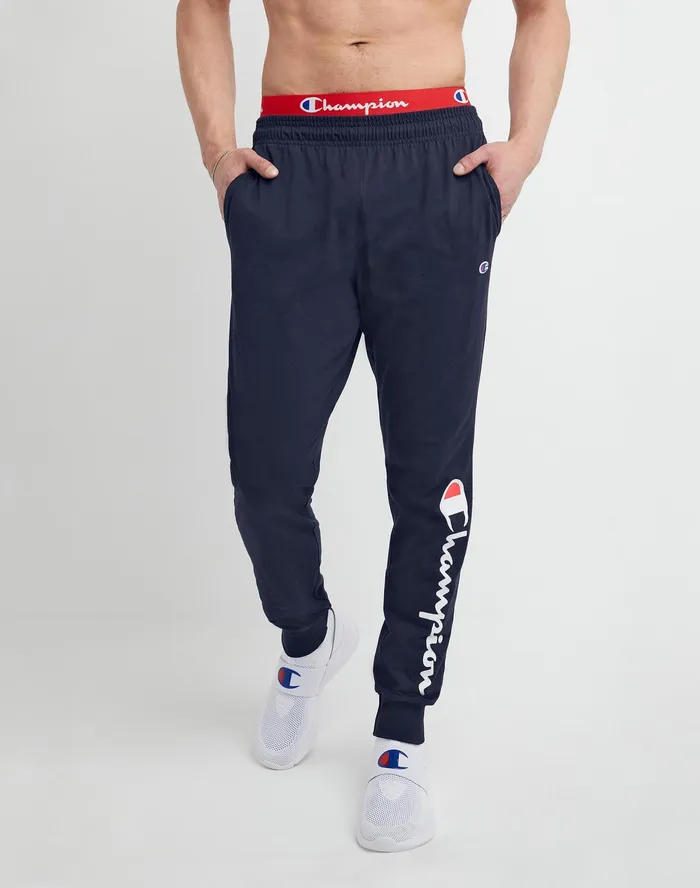 Lightweight Lounge Joggers Script Logo 31034 Navy Men Champion Pants and Joggers