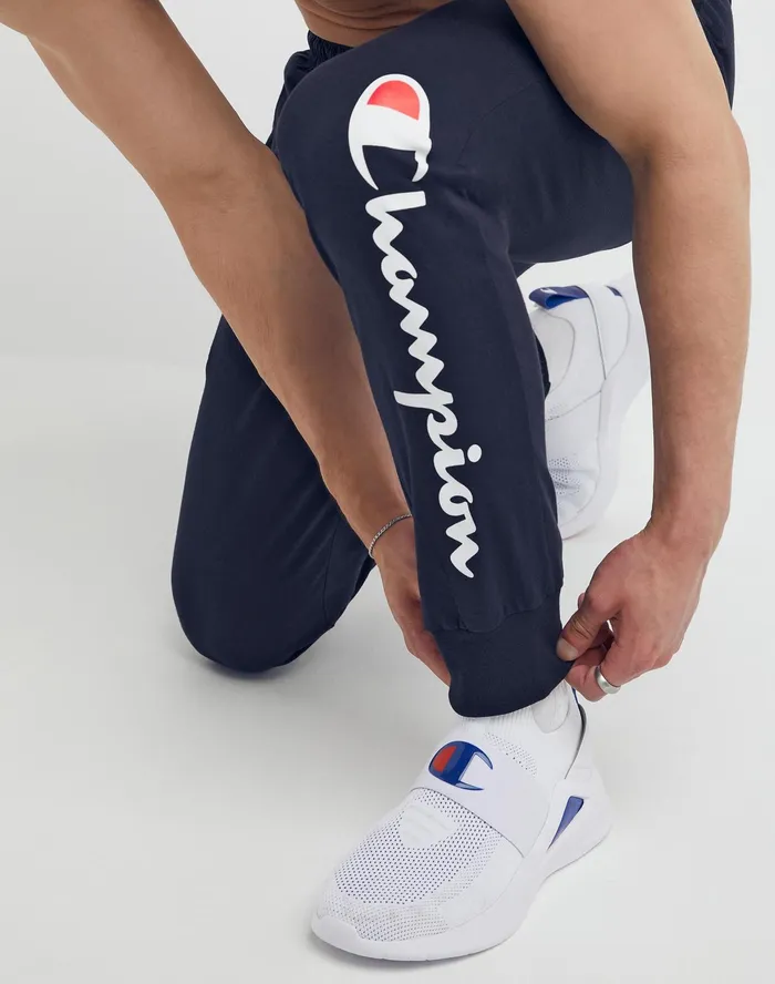 Lightweight Lounge Joggers Script Logo 31034 Navy Men Champion Pants and Joggers