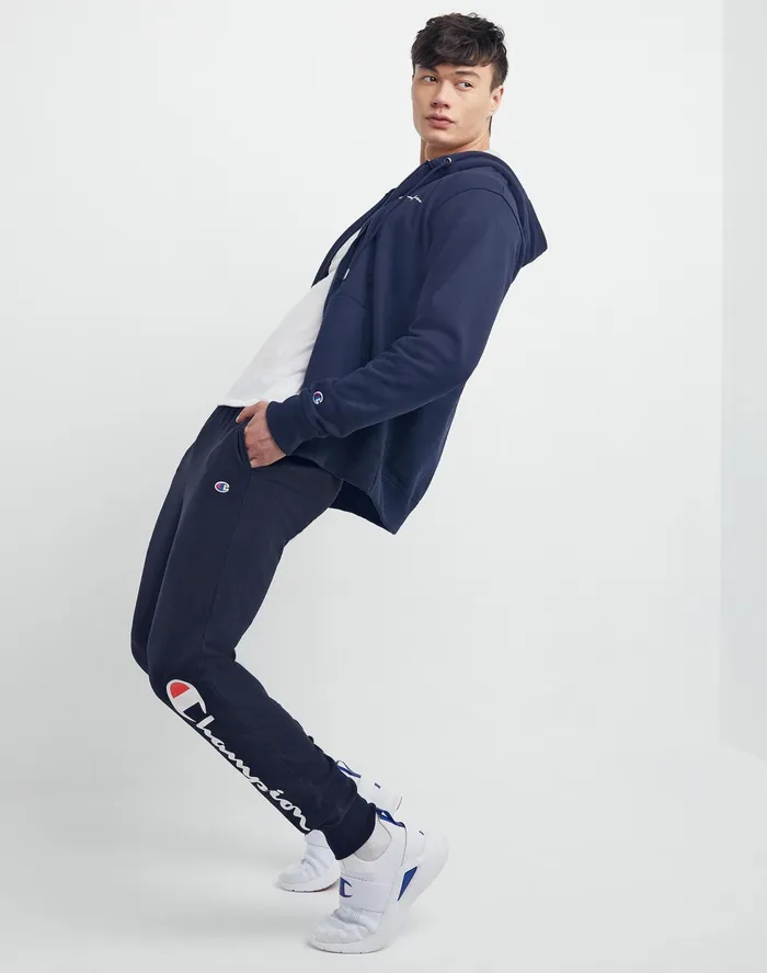 Lightweight Lounge Joggers Script Logo 31034 Navy Men Champion Pants and Joggers
