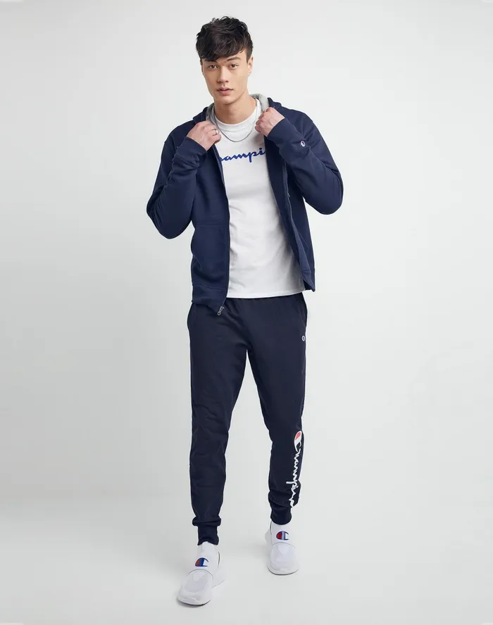 Lightweight Lounge Joggers Script Logo 31034 Navy Men Champion Pants and Joggers