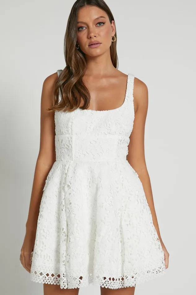 Lilia Mini Dress 8211 Corset Scoop Neck Fit And Flare Dress In White Women Showpo Dresses