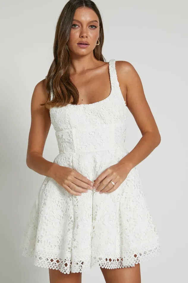 Lilia Mini Dress 8211 Corset Scoop Neck Fit And Flare Dress In White Women Showpo Dresses