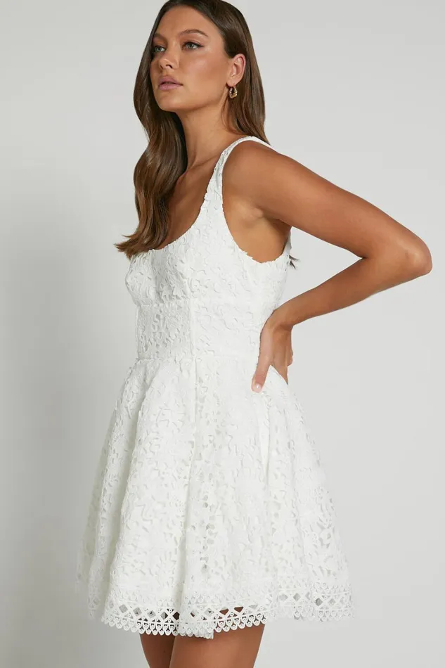 Lilia Mini Dress 8211 Corset Scoop Neck Fit And Flare Dress In White Women Showpo Dresses