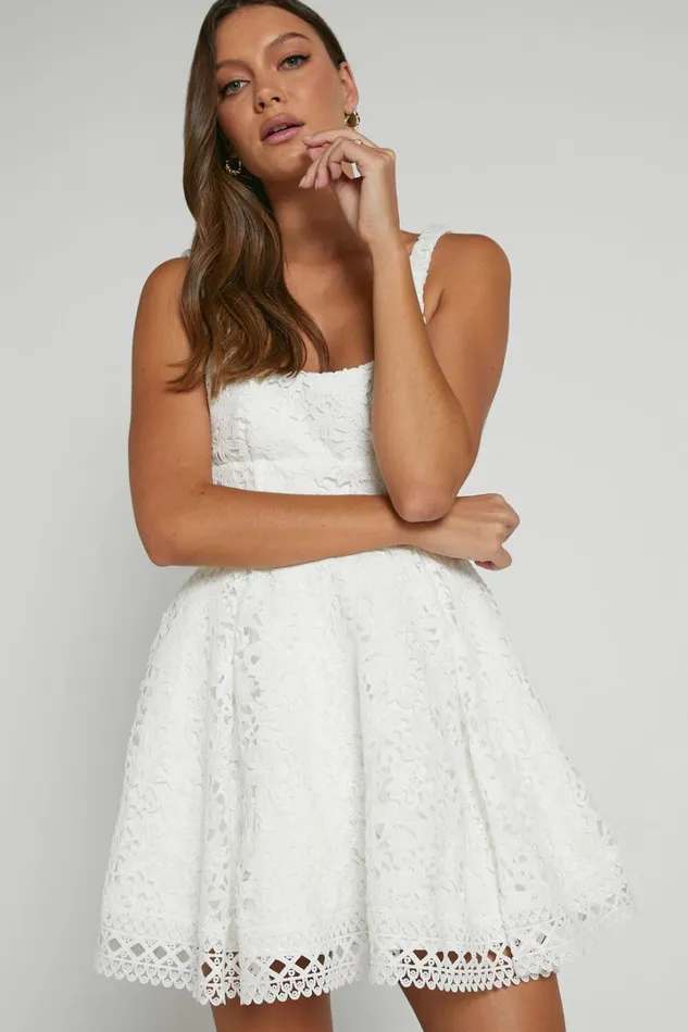 Lilia Mini Dress 8211 Corset Scoop Neck Fit And Flare Dress In White Women Showpo Dresses