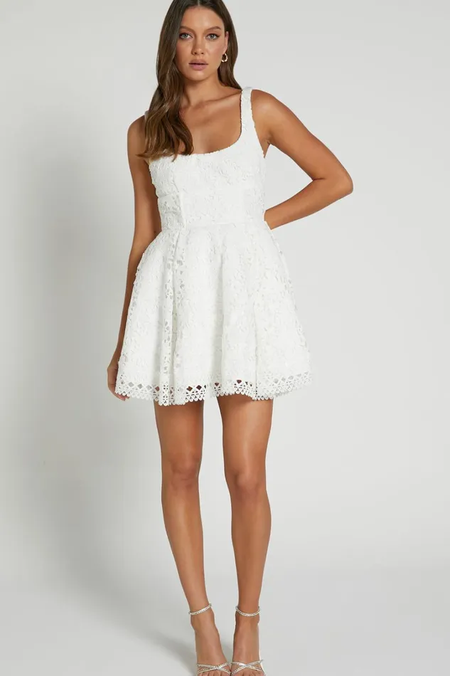 Lilia Mini Dress 8211 Corset Scoop Neck Fit And Flare Dress In White Women Showpo Dresses