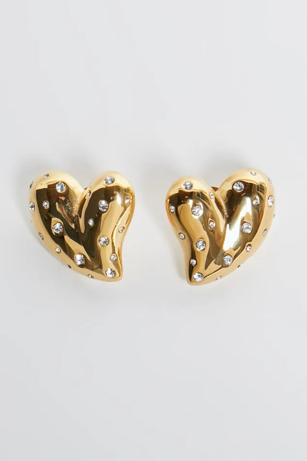 Lily Earrings 8211 Heart Shaped Diamante Detailed Earrings In Gold Women Showpo Earrings
