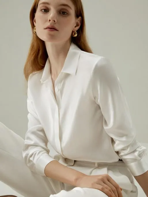 Lilysilk Basic Silk Long Sleeve Shirt WhiteBlackRedGreenPinkPurple Women Blouses Shirts