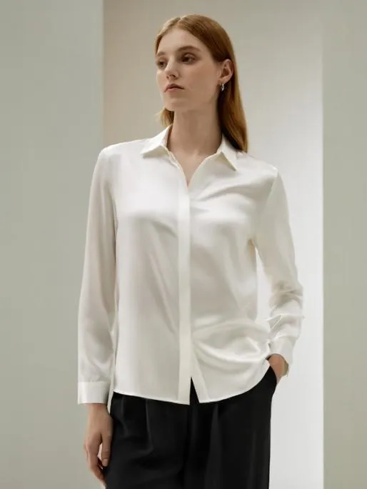 Lilysilk Basic Silk Long Sleeve Shirt WhiteBlackRedGreenPinkPurple Women Blouses Shirts