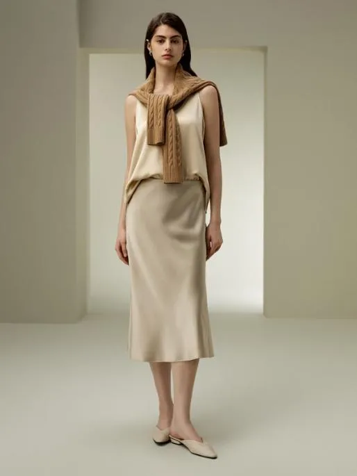 Lilysilk Biascut Silk Midi Skirt Women Bottoms