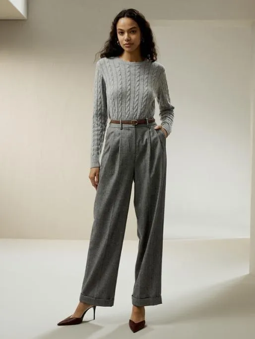 Lilysilk Classic Cable Knit Sweater With Ribbed Edges Women Knitwear
